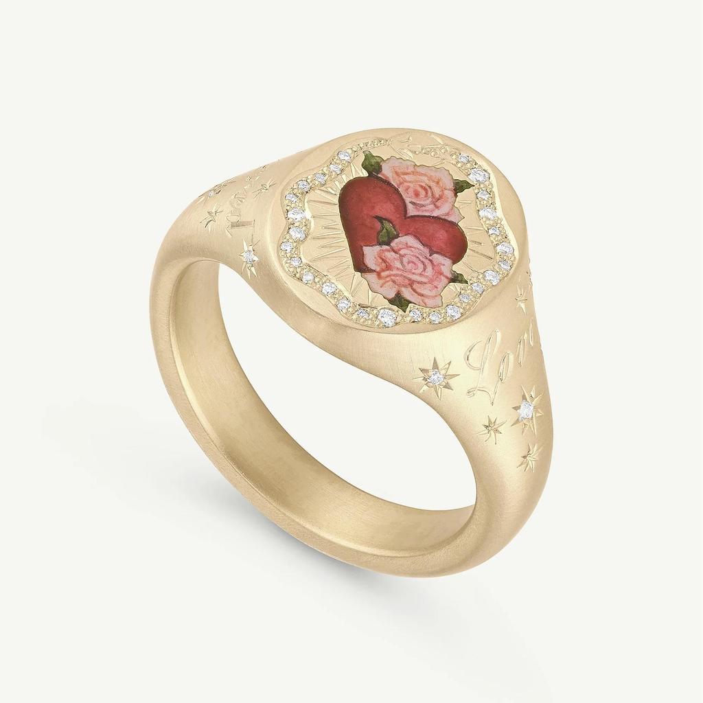 Titanium Steel Fashion Light Luxury Painted Seal Statement Ring Butterfly Love Rabbit Flower Personality Design Sense 18K