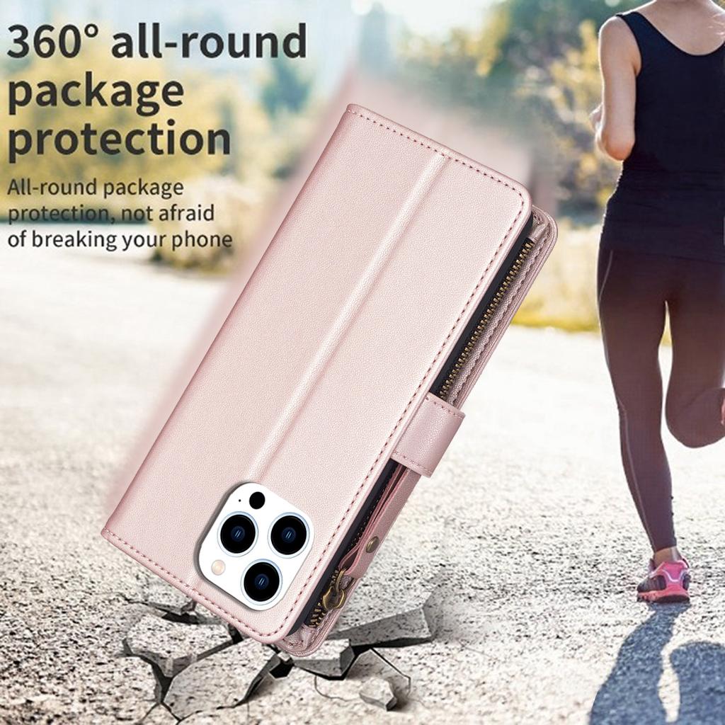 BF Style-19 For iPhone 15 Pro Zipper Pocket PU Leather Case Wallet Stand Phone Cover