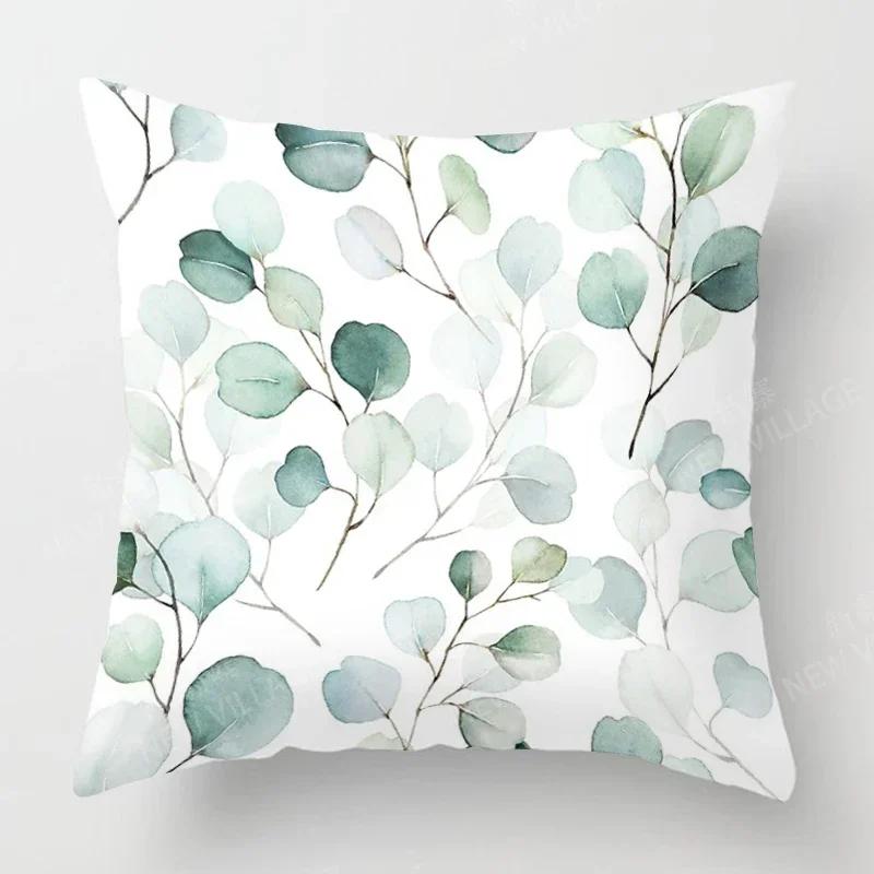 Nordic Fall Home Decor Autumn Throw Pillow Case Sofa Cushion Cover Modern Leaf Plant Green