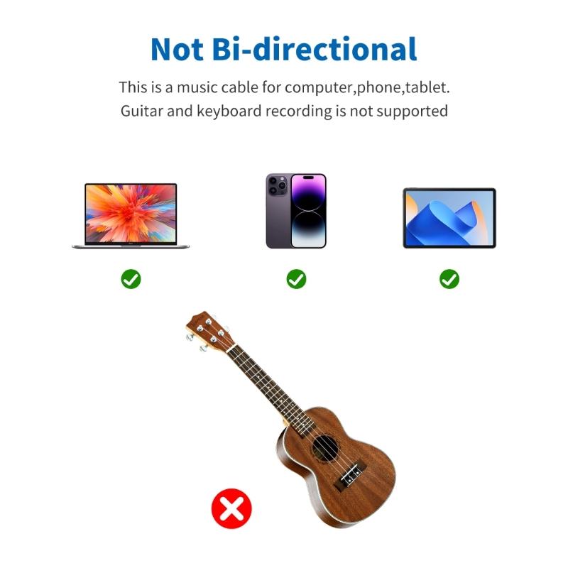 Type C To 6.35mm Cable Cord Electric Guitar Connection Wire Line USB C To 1/4inch TRS Recording Cable Line Black