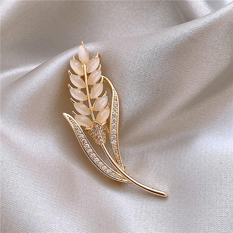 Rhinestone Cat's Eye Wheat Ear Luxury Fashion Brooch - Creative, New Design, Versatile Accessory