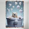 Polar Bear In White Bathtub with Bubbles Heart Shapes Metal Tin Sign Vintage Rustic Home Decor Wall Art for Man Cave Bar Cafe Cl
