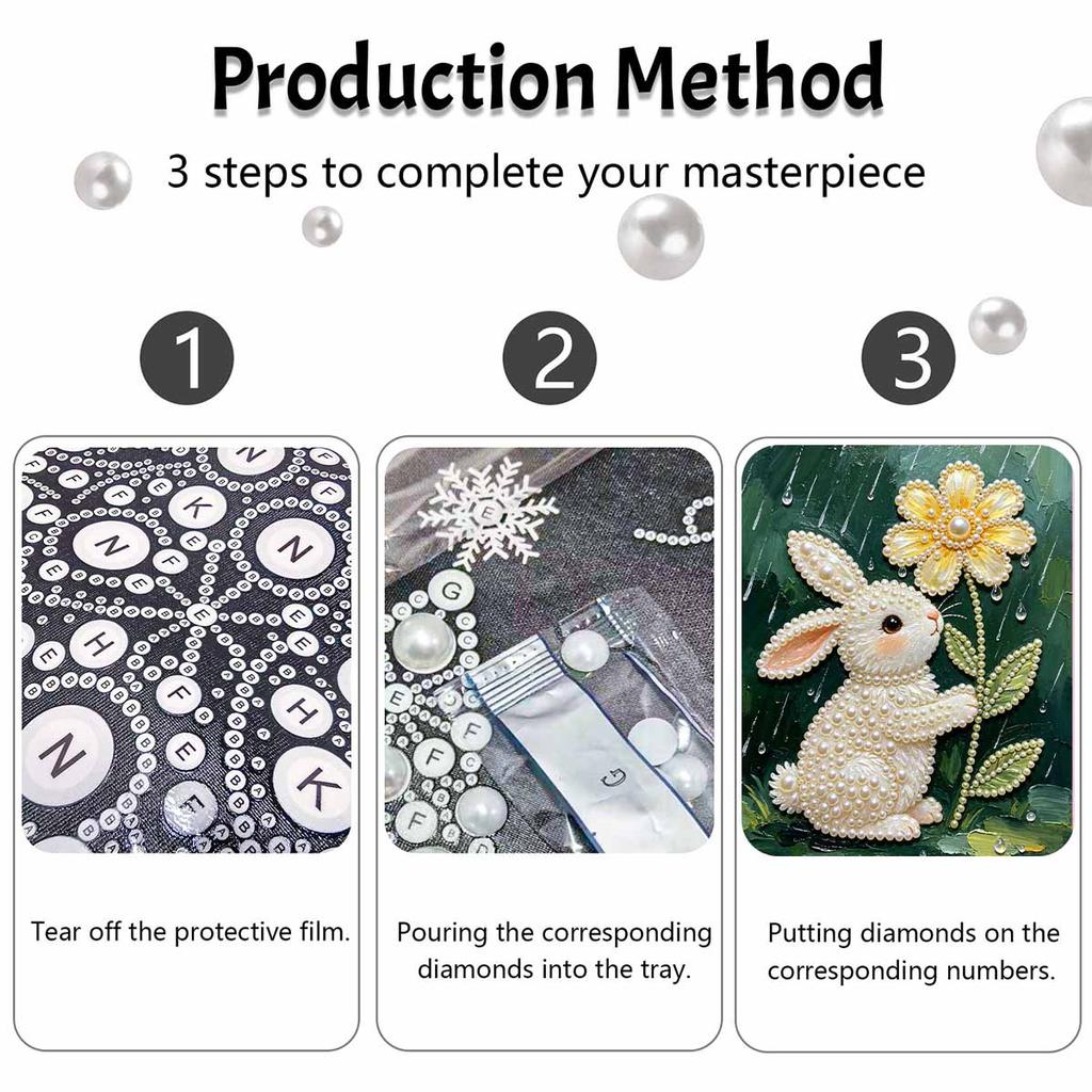 DIY Frameless Pearl Painting Kit Cute Rabbit Flower 3D Shiny Bead Art Canvas Relaxing Creative Craft for Home Wall Decor Gift