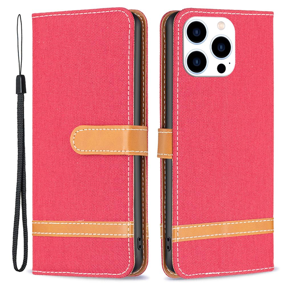 For iPhone 16 Pro Max Case Jeans Cloth Texture Leather Wallet Cover