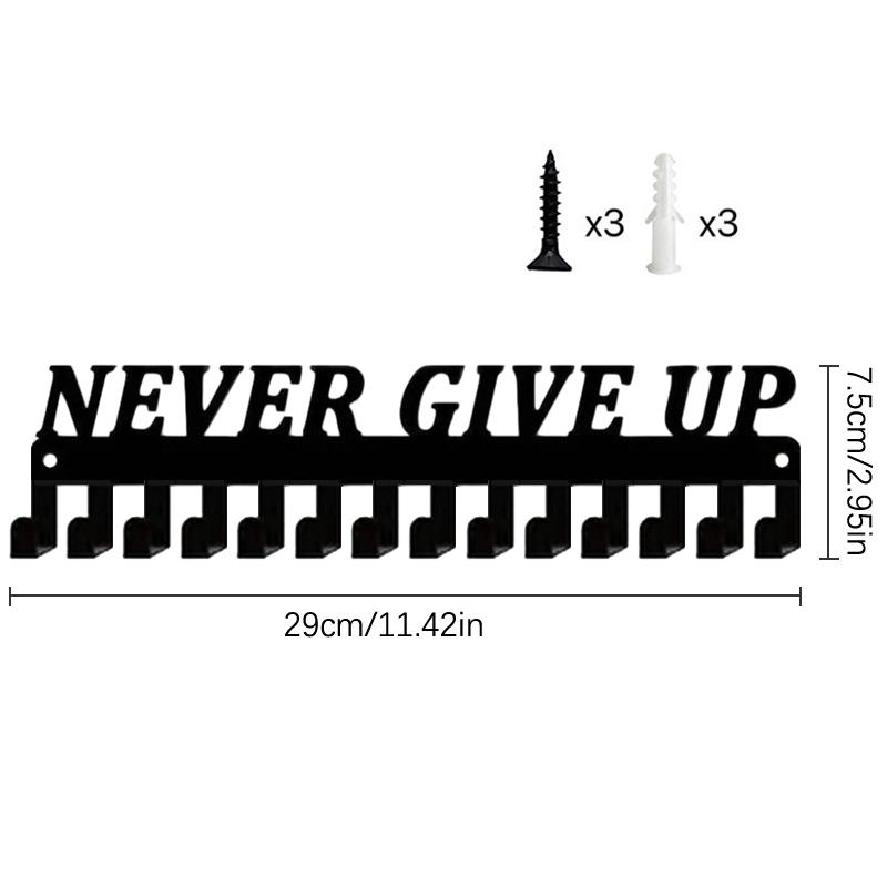 1Pcs Metal Wall-Mounted Medals Display Rack Never Give Up Design Inspirational Medal Holder Athletic Achievements Showcase Decor