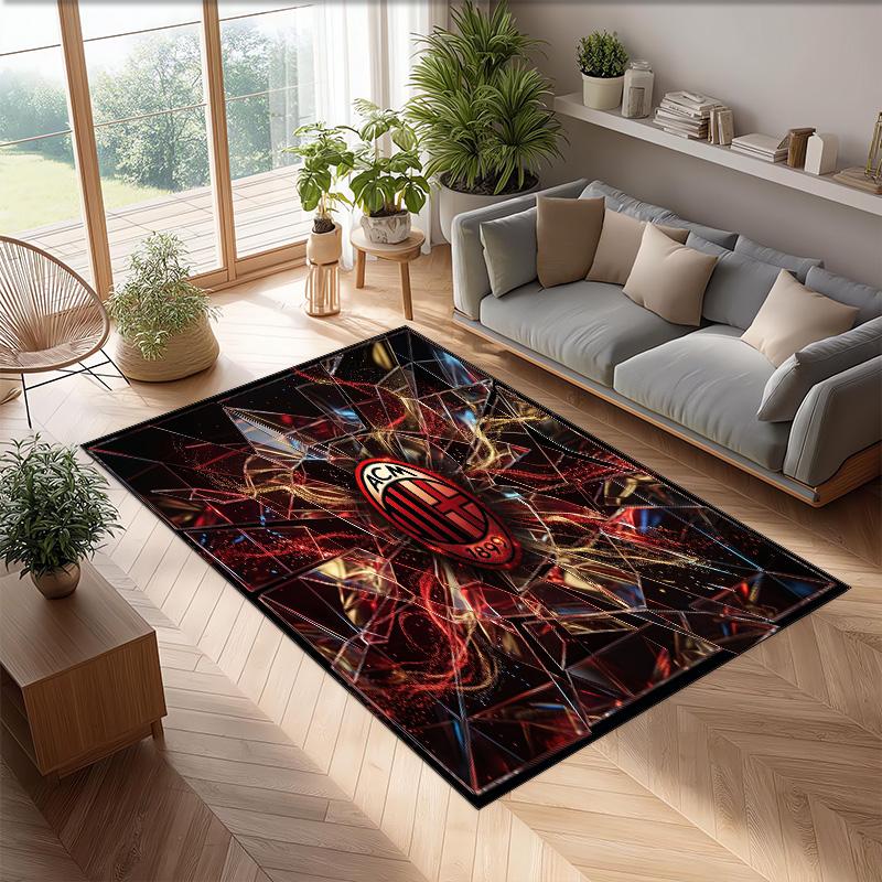 Tappeto in Flanella Stampato AC Milan Antiscivolo Morbido Poliestere Tappeto per Pavimento Tappetino Decorativo da Interno per Camera da Letto Soggiorno Divano Sala Giochi Decorazione Casa