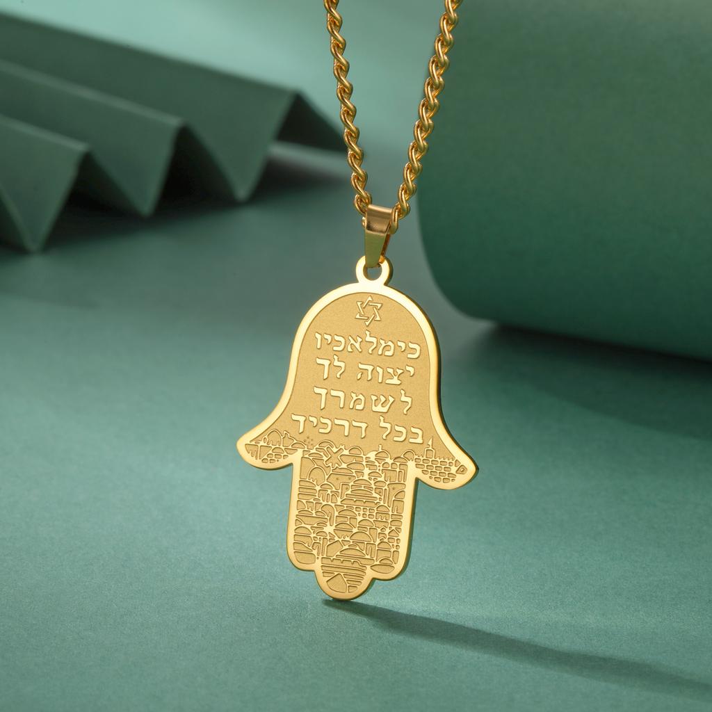 Jeshayuan NEW Hamsa Hand of Fatima Pendant Necklace For Women Jerusalem Hebrew Stainless Steel Men Necklaces Party Jewelry Gift
