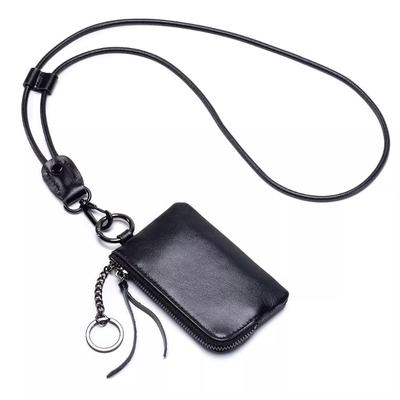 Unisex Leather Coin Purse Keychain Mini Wallet Zipper Small Change Pouch with Lanyard Key Holder Portable Card Case Key Organizer Portable Daily Use