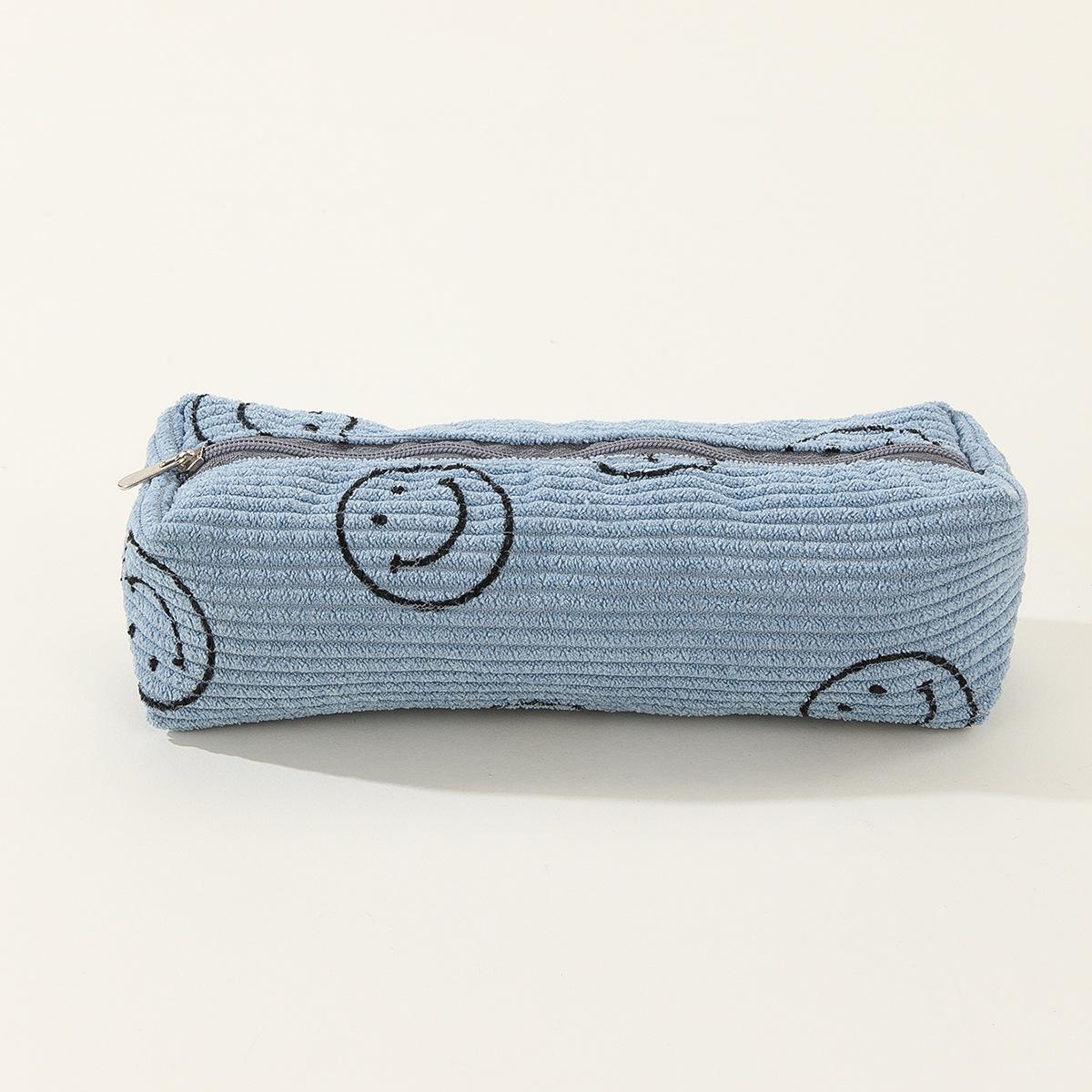 

Smiling Corduroy Pen Case Large-capacity Makeup Brush Storage Bag School-style Travel Portable Small Bag Smiling Bag синій