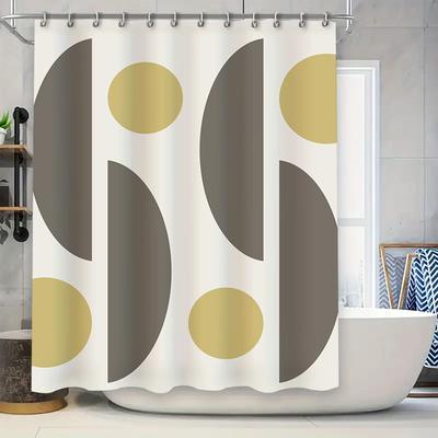 Modernt geometriskt duschdraperiset 180x180cm med gula prickar för badrumsdekoration i vitgrå färg med krokar (SS)