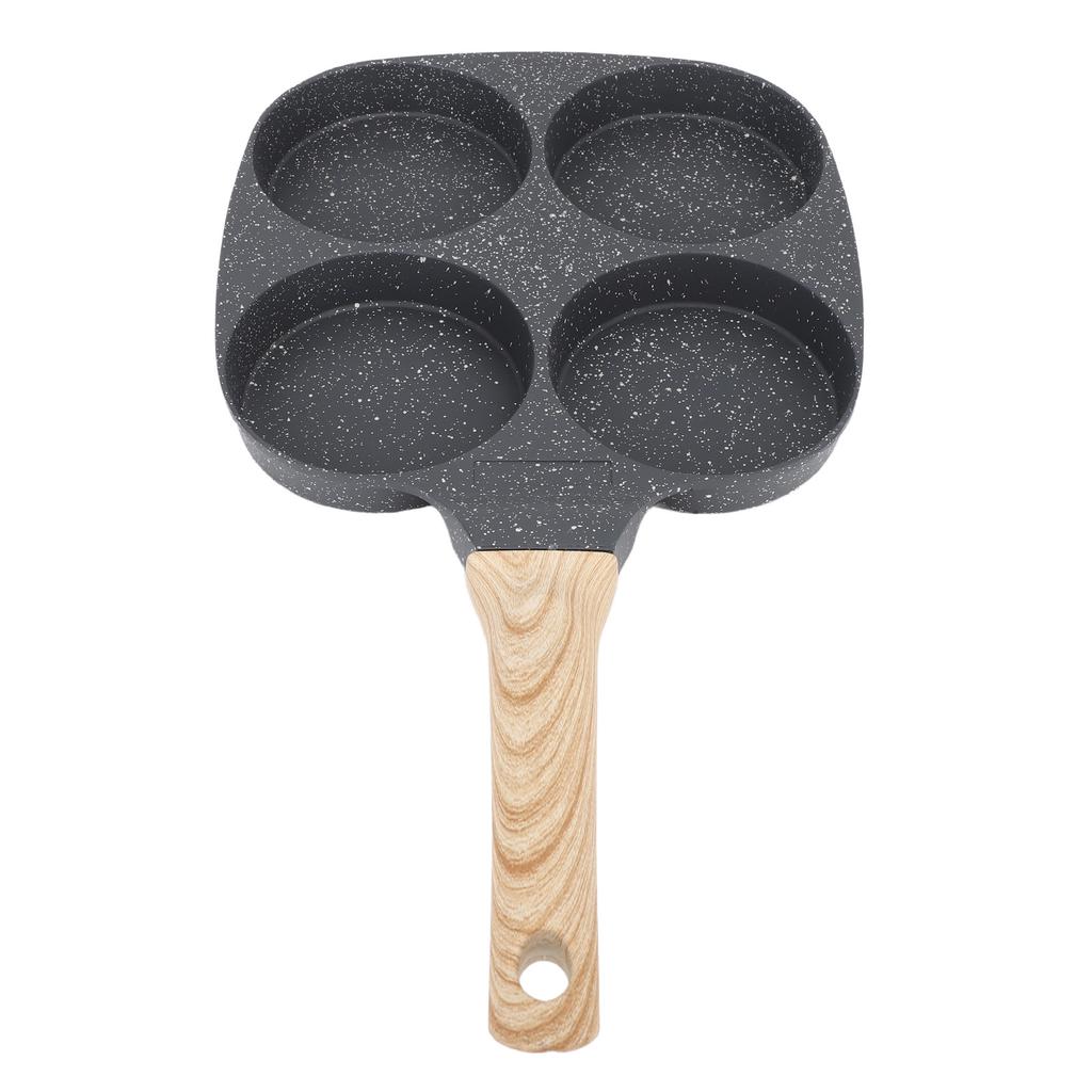 Aluminum 4 Cup Egg Frying Pan Non Stick Egg Cooker Pan Pancake Pan Easy Clean Wooden Handle For Gas Stove Induction Cookware