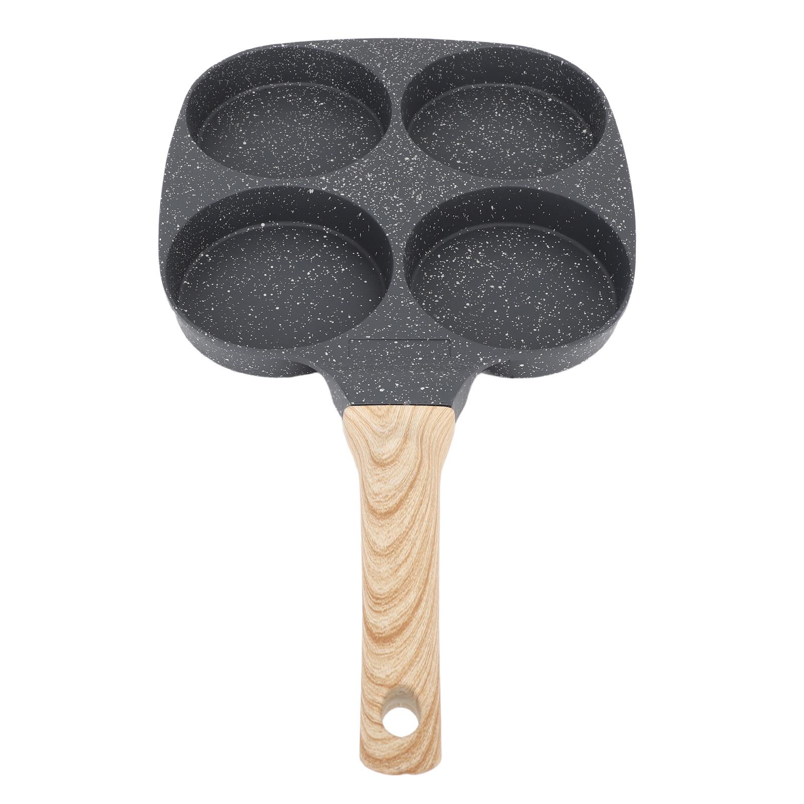 

Aluminum 4 Cup Egg Frying Pan Non Stick Egg Cooker Pan Pancake Pan Easy Clean Wooden Handle For Gas Stove Induction Cookware
