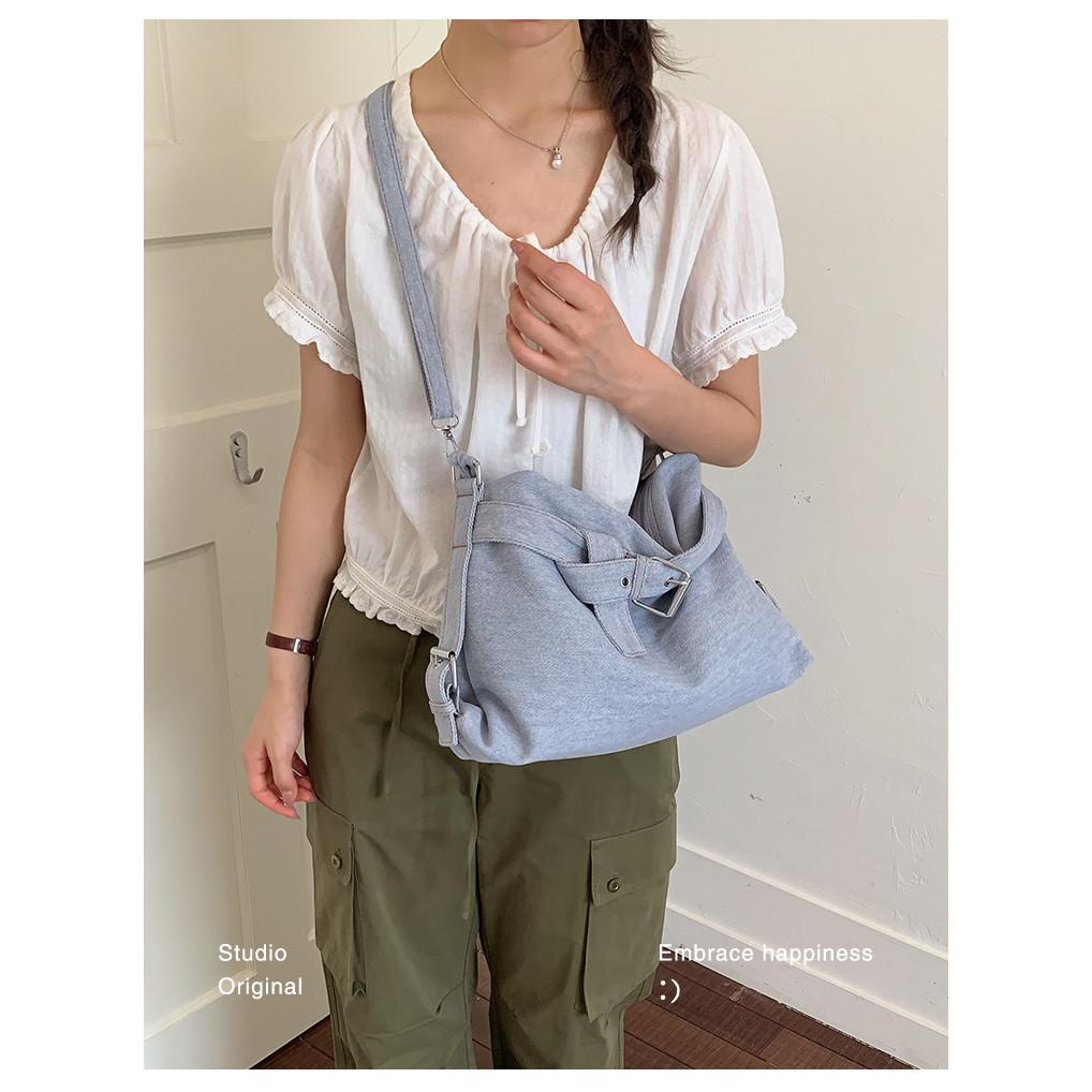 IELGY Denim Bag Summer Fashion All-Match One-Shoulder Large-Capacity Commuter Tote Bag