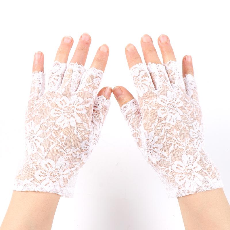 Women's Black Lace Fingerless Gloves: Sexy, Floral, Mesh, Elastic, Breathable for Spring, Summer, Autumn