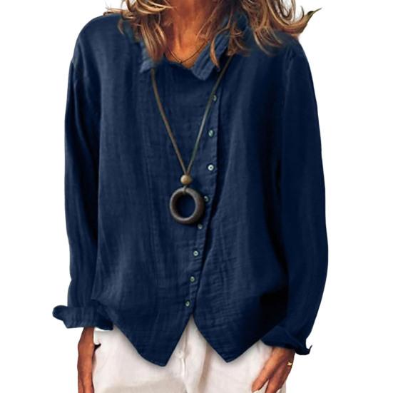 

Breathable Women Shirt Long Sleeves Turn Down Collar Button Design Shirt Top for Daily Wear L синій
