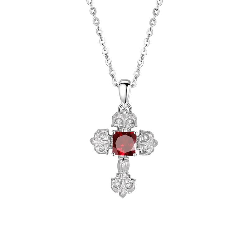 Natural Topaz S925 Sterling Silver Necklace Hip-hop Style Cross Sweet Cool Collarbone Chain Versatile Jewelry