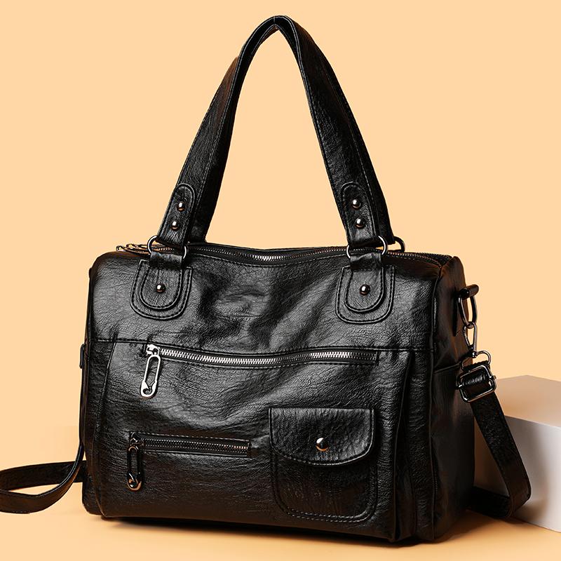 

Leather Tote Bag Women Fashion Shoulder Bag With Multiple Pockets Practical Design Handbag Everyday Use чёрный