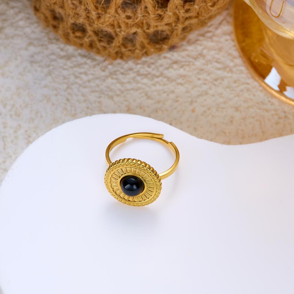 Stainless Steel Exaggerated Geometric Ring for Women Metal Texture Sun Flower Finger Ring Waterproof Antioxidant Jewelry Gifts
