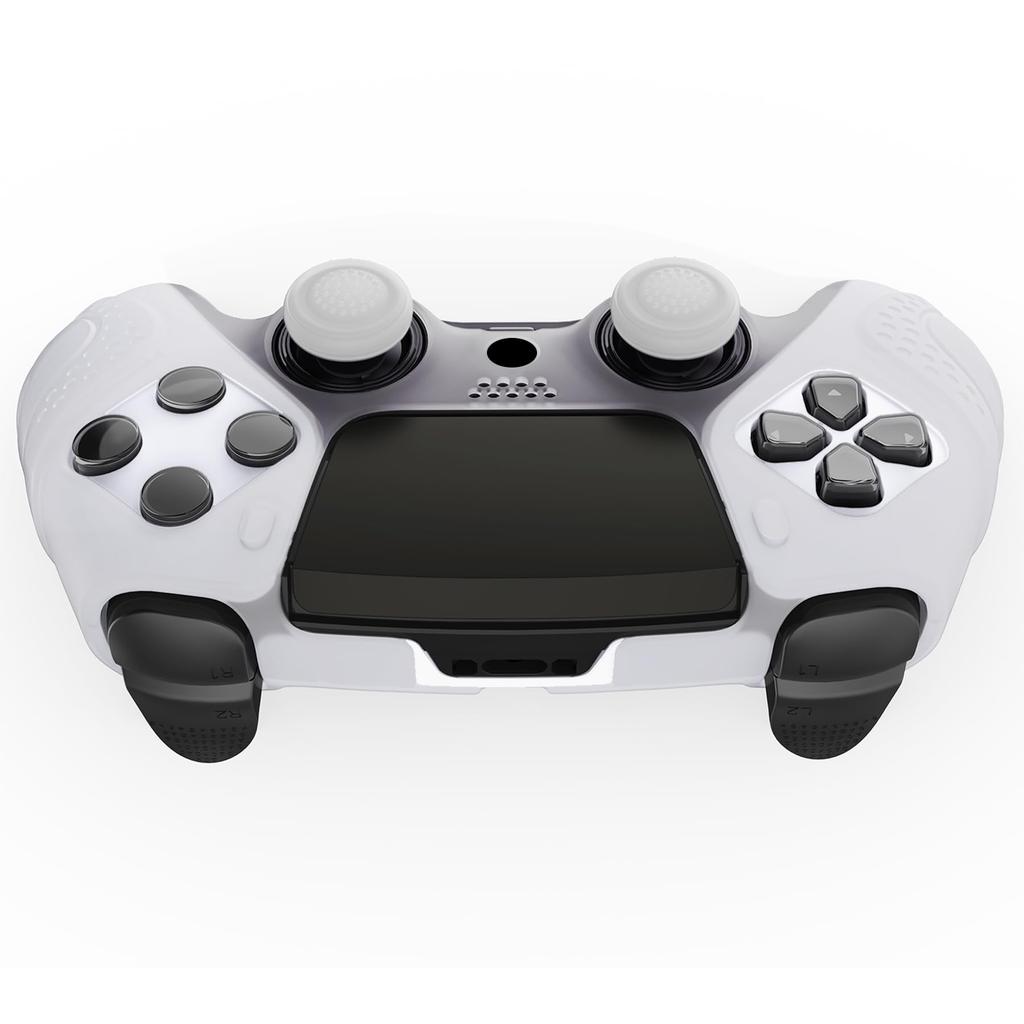 PlayVital silicone cover case for PS5 Edge soft rubber protector skin for PS5 Edge wireless includes thumb grip Edition Clear non-slip controller,