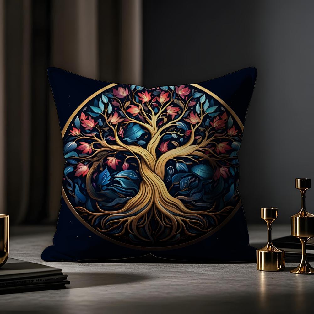 Tree Of Life Cushion Plant Floral Cushion Cover Anti-dustmite Pillowcase Invisible Zipper Silky Short Plush Sofa Cushion Cover
