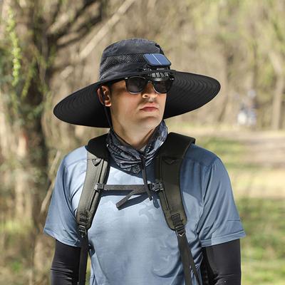 Wide Brim Solar Fan Hat UPF 50+ Sun Protection with Dual Power (Solar USB) Adjustable Outdoor Beach Fishing Hat for Men Women