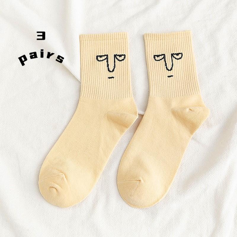 3 Paar Socken Damensocken Wadensocken Koreanische Socken mit schrulligem Ausdruck Cartoon-Trendsocken im College-Stil