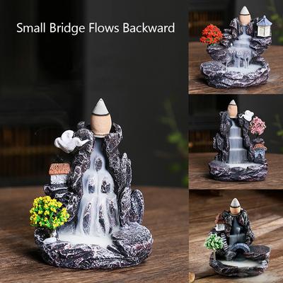 1PC Mountains River Waterfall Fragrance Fireplace Backflow Aroma Smoke Zen Censer Holder