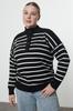 Women's Fashion Stylish Plus Size Sweater Green-Multicolor Striped Knitwear Sweater