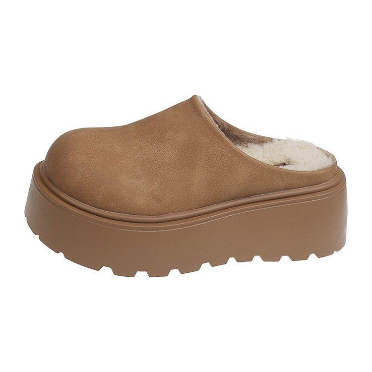 Leather Boken shoes women's autumn and winter thick-soled muffin fluffy slippers 2025 new one-pedal bag head half-drag cotton shoes