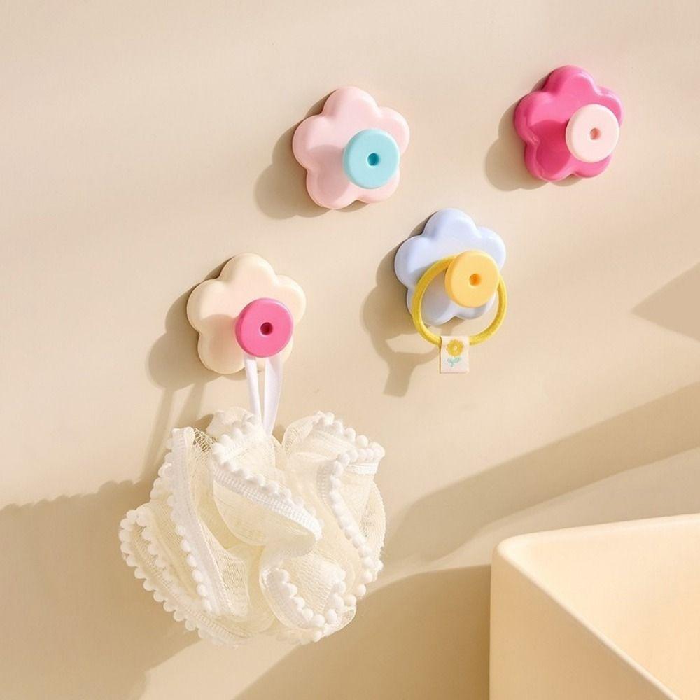 4PCS Wall Mounted Flower Hooks Decorative Towel Hanger Multi-functional Key Hangers  Bathroom