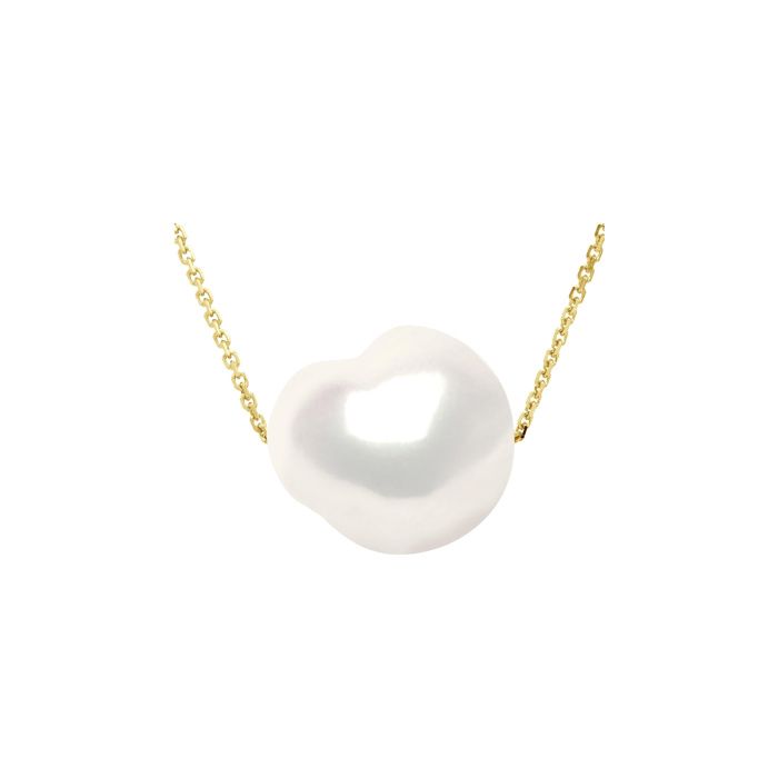 Collier - Pearls & Colors - Perle de Culture d'Eau Douce Baroque - Perle Blanche - Or Jaune 375/1000 - Qualité AAA+ - Femme