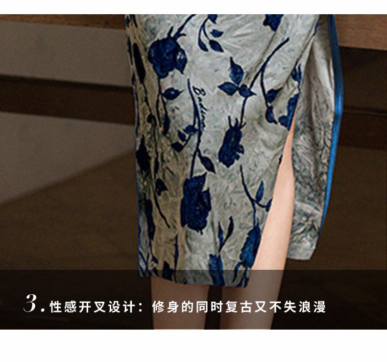 Eleganckie Cheongsam z Nadrukiem Niebieskich Róż - Kolekcja Lato 2025 dla Młodych Dziewcząt