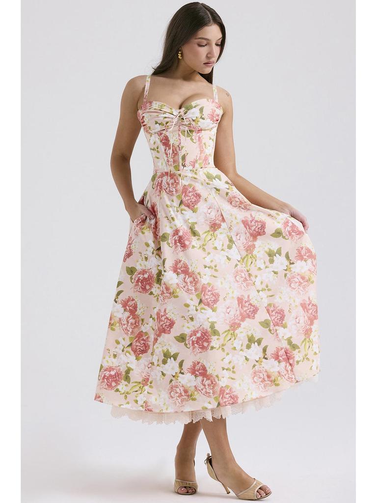 European & American Floral French Style Summer Camisole Dress – Gentle, Slimming Long Floral Dress