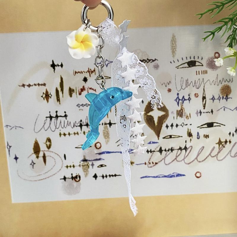 Retro Dolphin Flower Lace Bag Charm Cute Y2K Style Portable Decor for Girls Summer Island Trip Bag Accessories