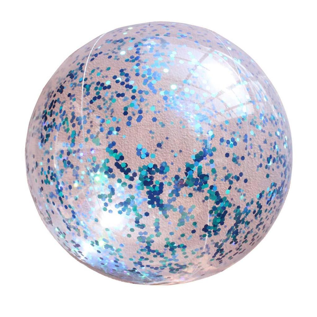 PVC Inflatable Transparent Beach Ball with Blue Sequins for Water Play and Photo Props