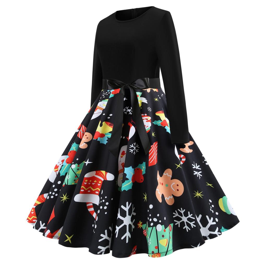 Retro Christmas Bestseller Long Sleeve Round Neck Dress