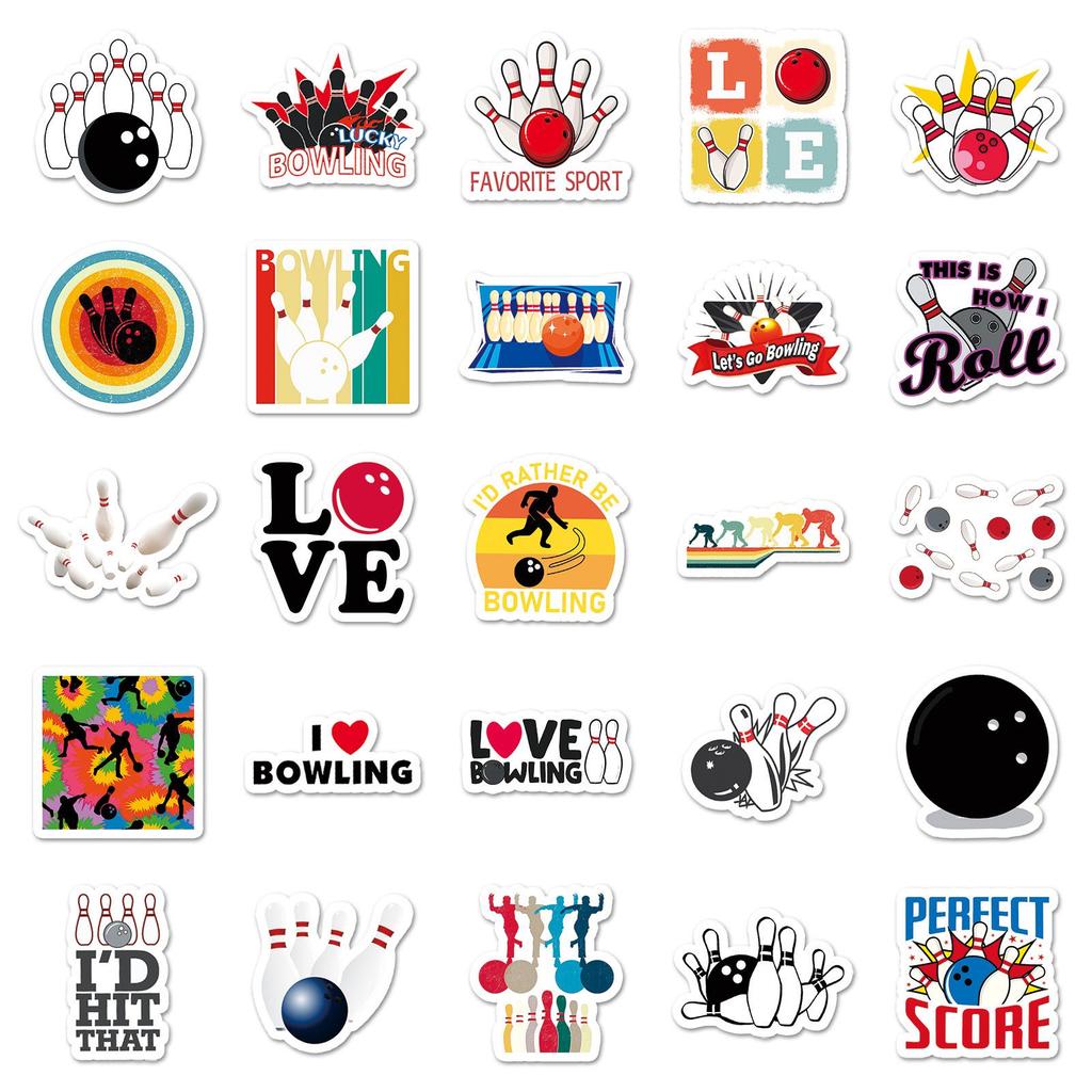 50pcs Waterproof Bowling Cartoon Stickers for Sports, Journaling, Skateboards, Computers, and Phones
