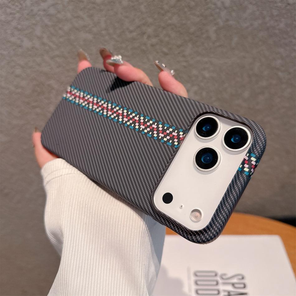Carbon Fiber Phone Case For iPhone 11 12 13 14 15 16 17 Air  Pro Max Plus Kevlar Texture Hard Plastic Shell Shockproof Protective Cover Fundas