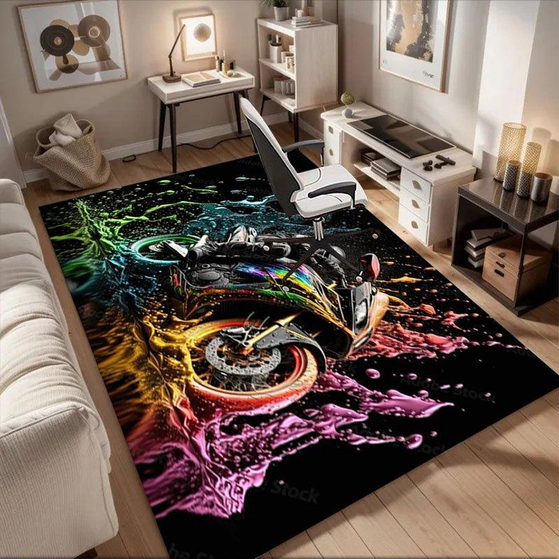 

Colorful Motorcycle Splash Art Print Office Mat Perfect for Home Decor Office Desk Chair Rugs Chair Carpet for office Polyester Chair Mat G 60cm by 90cm