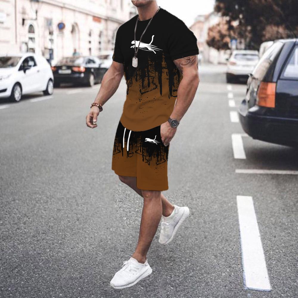 T-shirt à manches longues et pantalon pour homme imprimés en 3D Ensemble de mode Vêtement de sport Ensemble deux pièces Motif flamme