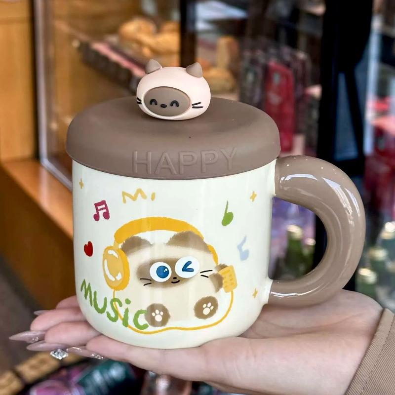 Birthday gift cute logic cat mug water cup gift for girlfriends ceramic cup girls souvenir gift box 401-500ml