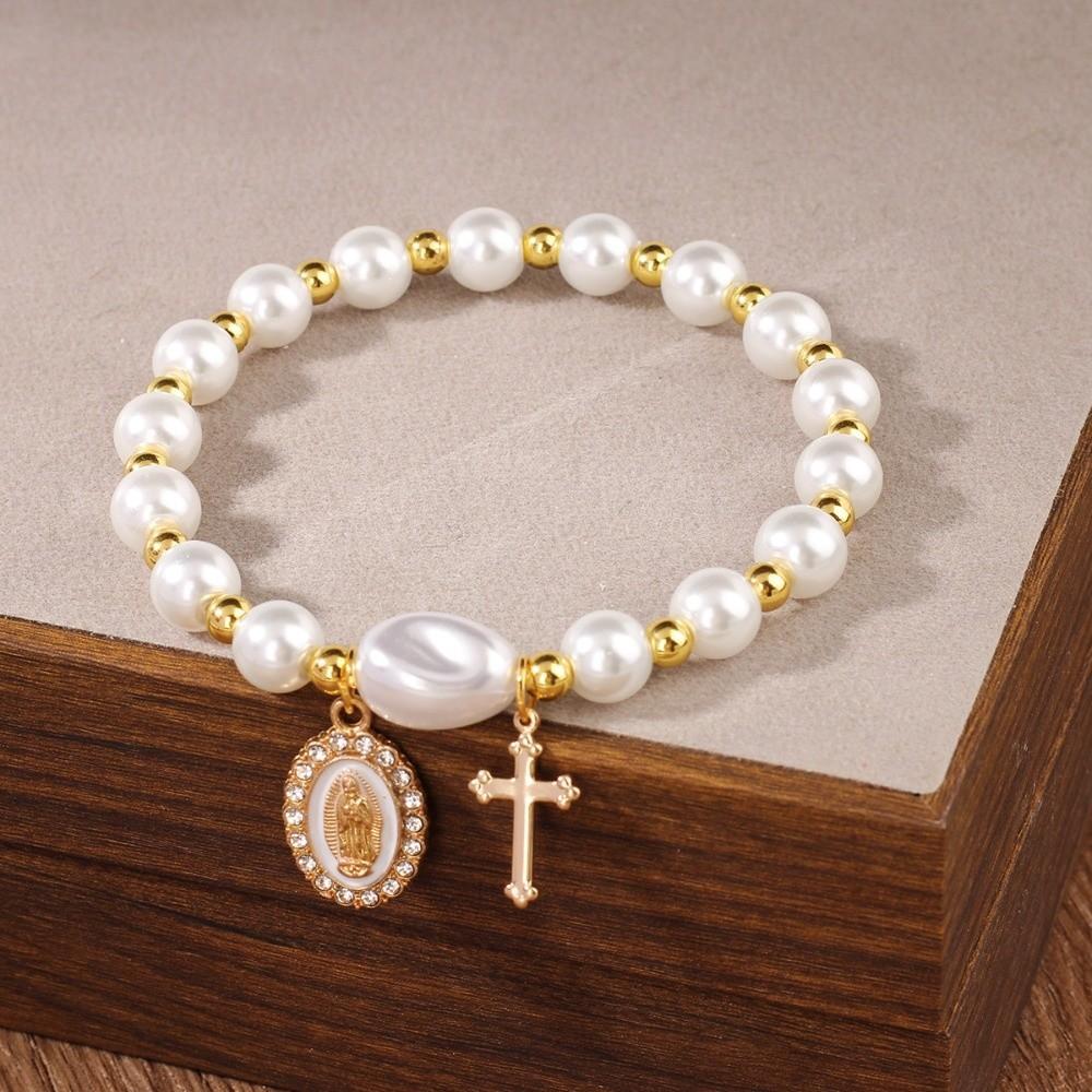 Chinese Style Blue and White Porcelain Bracelet Vintage Versatile Pearl Beaded Bracelet Elastic Pretty Ceramic Bracelet белый