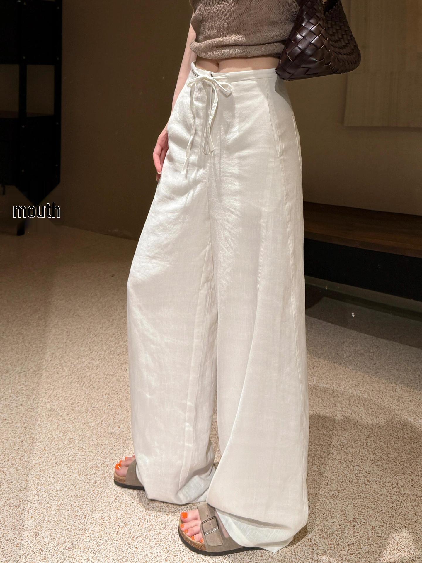 

Lyocell Cool-Touch Tencel Linen Women s Summer 2026 Lightweight Breathable Straight-Leg Herringbone Wide-Leg Pants. M белый