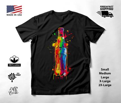 Retro Soda Bottle Neon Graphic T-Shirt Black Unisex S-2XL