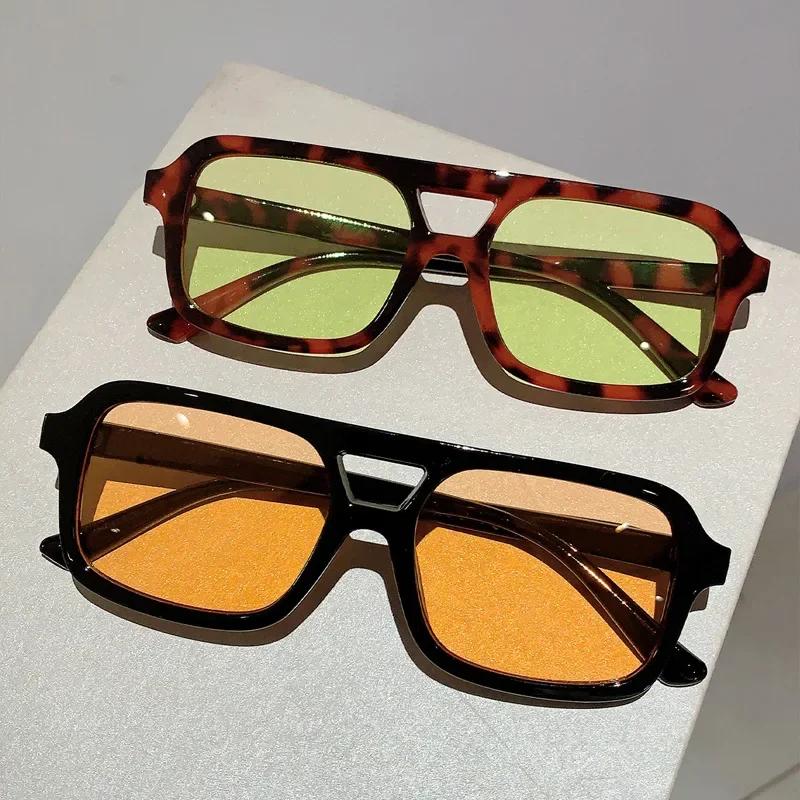 Double Bridge Square Sunglasses Women For Men Vintage Sun Glasses Luxury Brand Designer Punk Popular Flat Top Eyeglasses