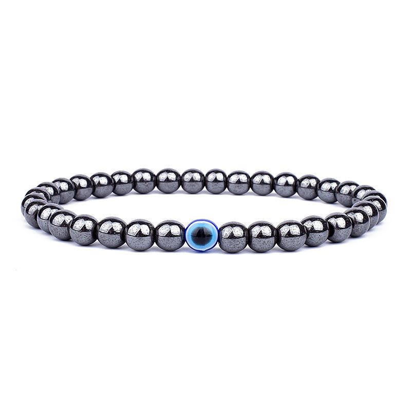 MKENEDN 6mm Natural Stone Beads Evil Eye Bracelet Reiki Hematite Elastic Bracelets For Men Women Hand Jewelry Pulseras Homme