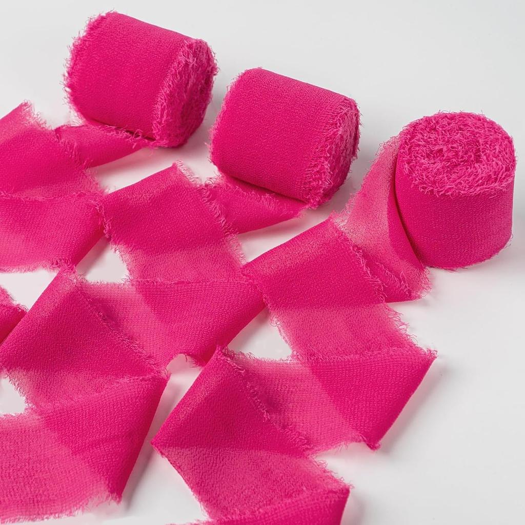 3 Roll/set 5m Frayed Edged Satin Handmade Chiffon Silk Ribbon For Wedding Invitation Bouquets Birthday Party DIY Decoration Gift