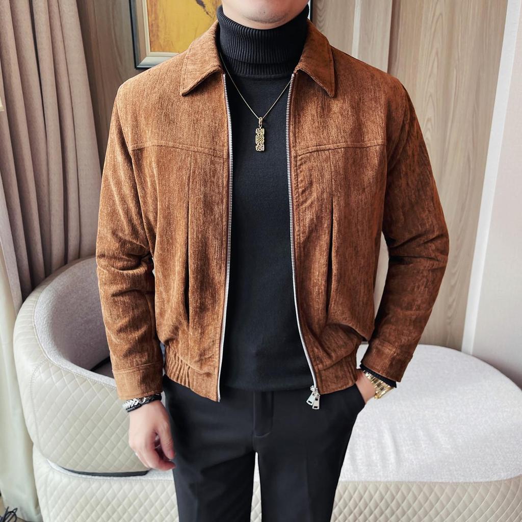 2025 Winter Men's Retro Faux Suede Lapel Motorcycle Leather Jacket - Korean Style Casual Cool Streetwear.