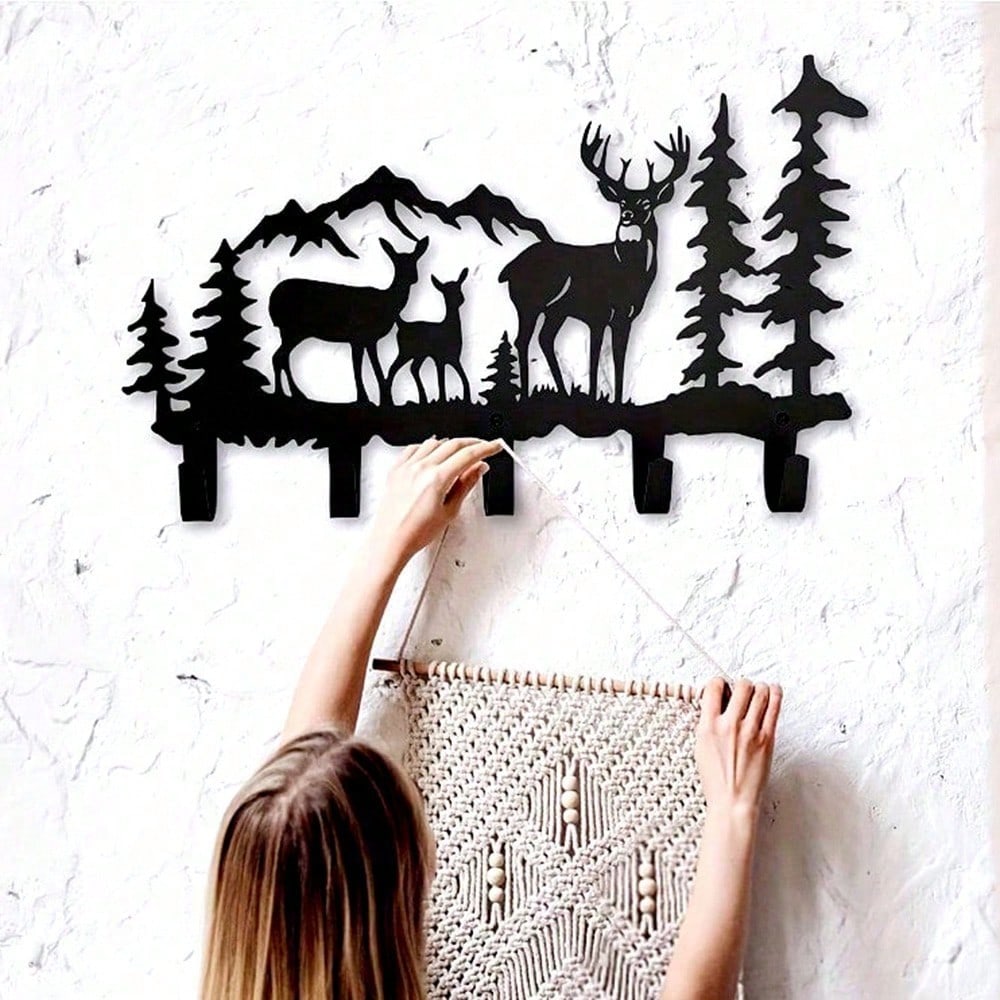Wall Mounted Deer Antler Rack Coat Key Hat Hanger Rustic Entryway Storage Organizer Home Decor