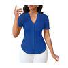 Women Tops V-Neck Short Sleeve Hollow Lace Splicing Design Shirt Tops Pure Color Slim